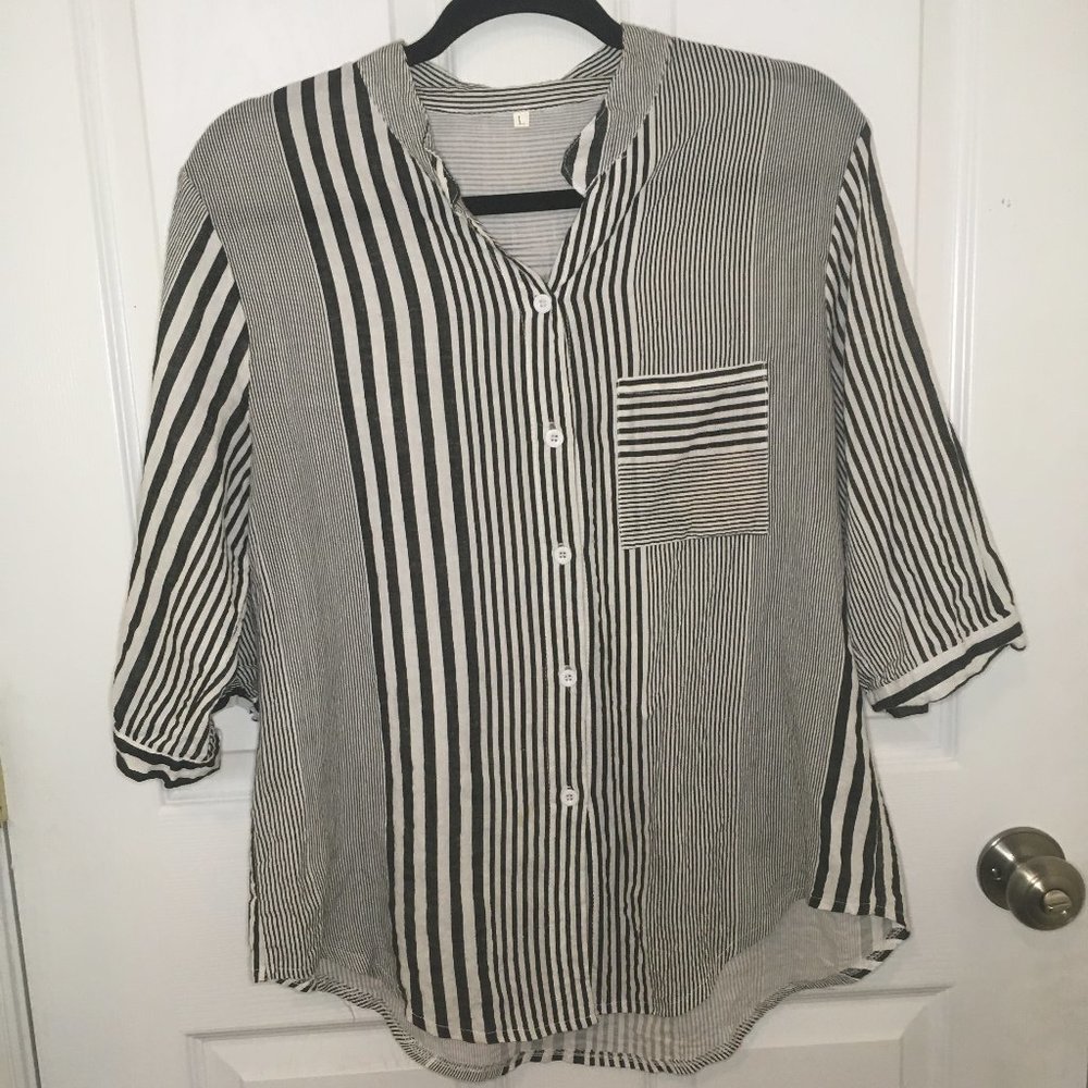 Black and White Striped Button Down